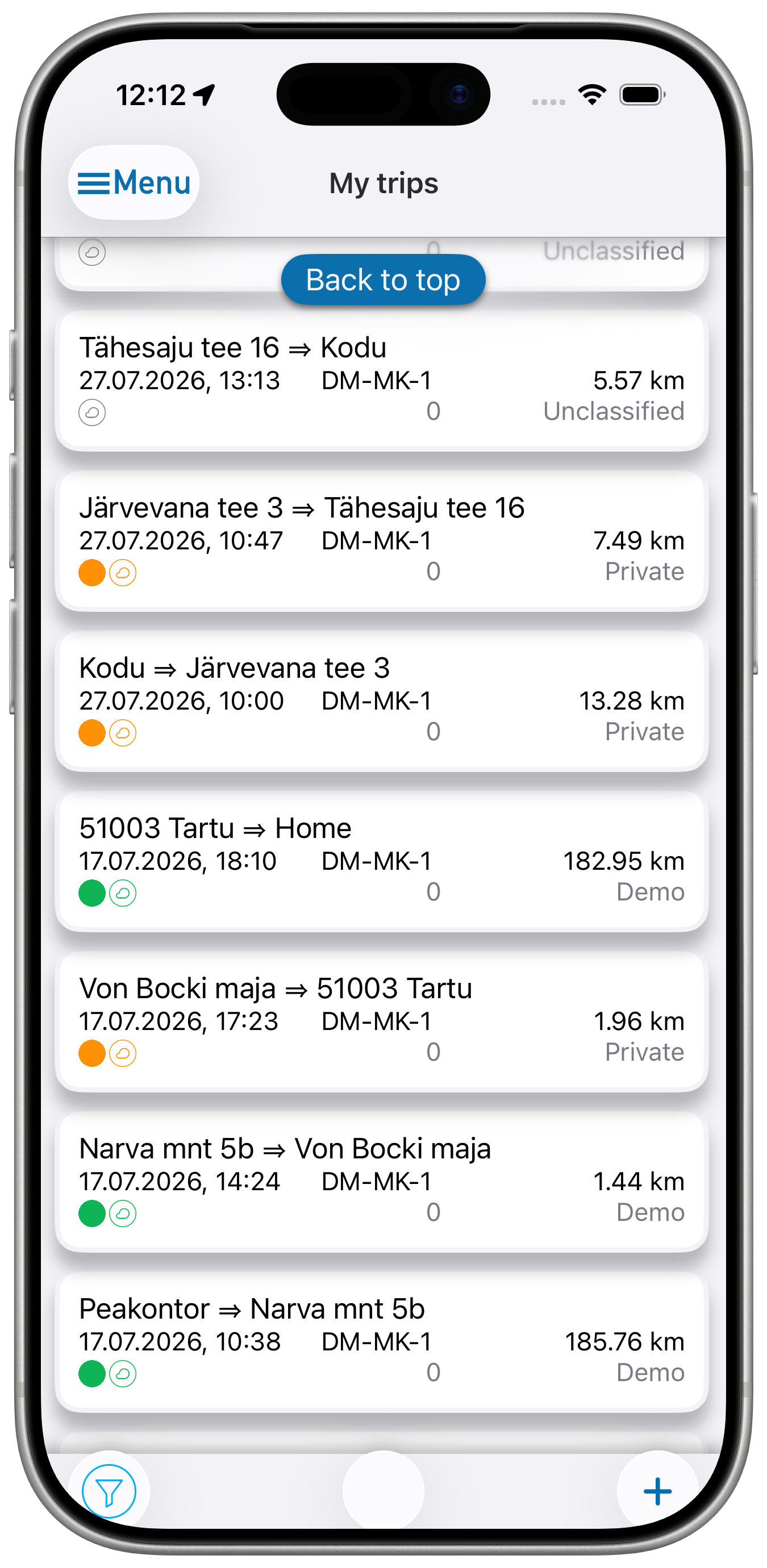 Sõitude ajalugu IOS