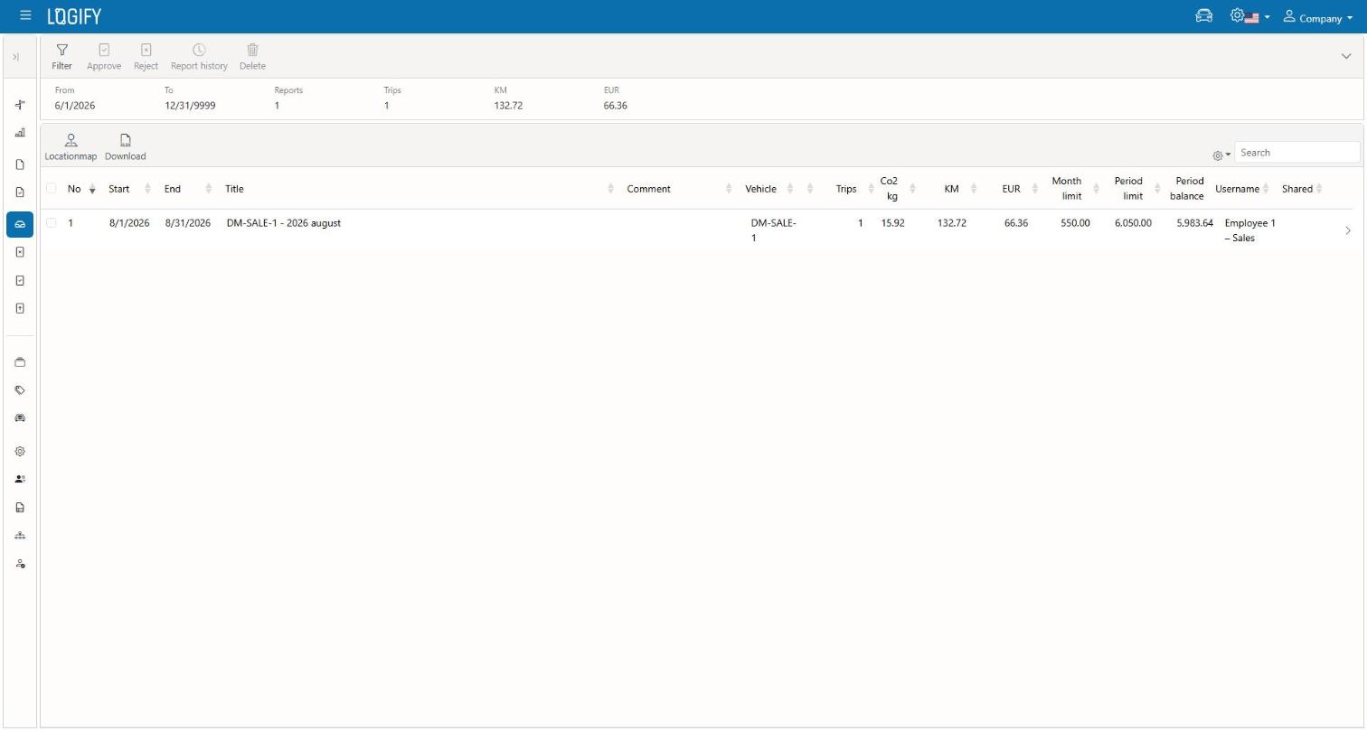 Received report on the central user's side